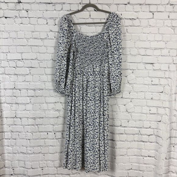 J Crew J. Crew Floral Smocked Midi Dress in Antique Navy Print Boho - Picture 12 of 15